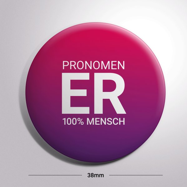 100% MENSCH Button "Pronomen Er, lila"