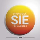 100% MENSCH Button "Pronomen Sie, orange"