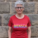 T-Shirt "MENSCH" Digitaldruck feminin S dunkelrot