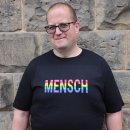 T-Shirt "MENSCH" Digitaldruck feminin XL taubenblau