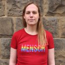 T-Shirt "MENSCH" Digitaldruck feminin XXL taubenblau