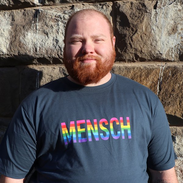 T-Shirt "MENSCH" Digitaldruck maskulin M jeansblau